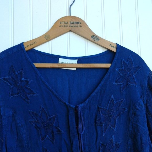 Holy Clothing Rachelle Tunic Top Size XL 1X Blue Ruffle Embroidered Tassels - Picture 3 of 11